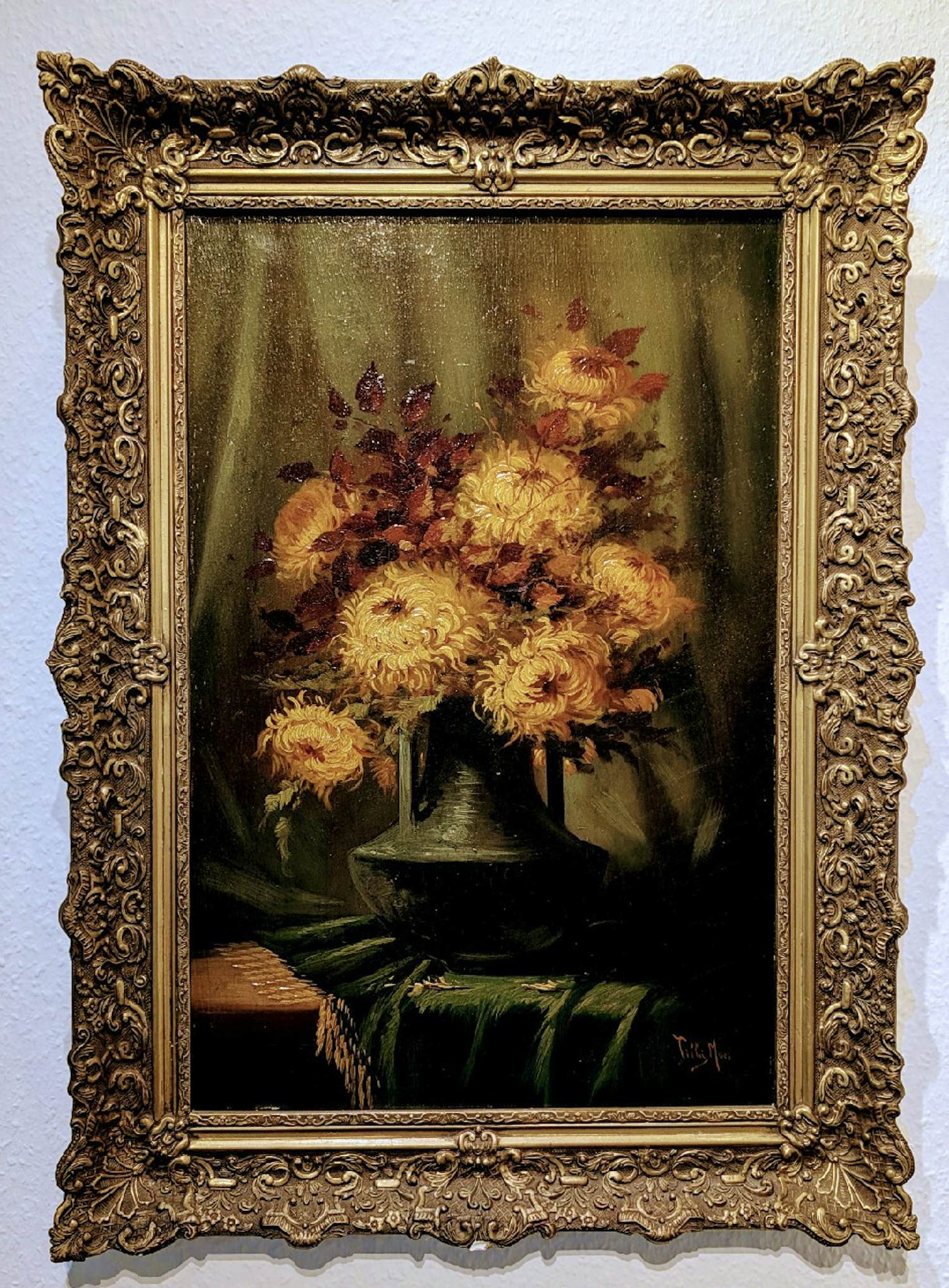 Tilly Moes - Bloemenstilleven in een tinnen vaas – olieverf op hout verkocht voor € 250!