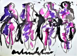 Anton Heyboer - Four women . Krachtige sierlijke kleurige schildering . verkocht voor € 550!