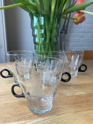 Andries Dirk Copier - Set van 4 Bowl glazen, geëtst, uit de jaren 40/50ig kopen? Bied vanaf 28!