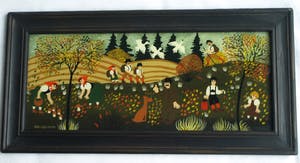 Renate Koblinger-Drobar - Achterglasschildering , Op een mooie herfstdag.. – ingelijst – ca 1980 kopen? Bied vanaf 45!