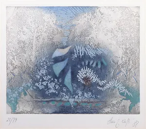 Heinz Voss - Kleurenets, Abstract in blauw - Ingelijst kopen? Bied vanaf 1!