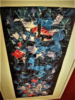 Niet of onleesbaar gesigneerd - Jaren 50 Abstract Expressionistische Collage "Red in Blue" GROOT! kopen? Bied vanaf 1!