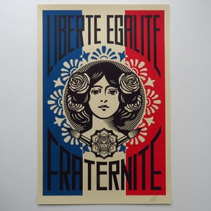 AcheterShepard Fairey - LIBERTÉ, ÉGALITÉ, FRATERNITÉ? Enchérissez de 1!