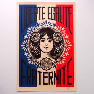 Shepard Fairey - LIBERTÉ, ÉGALITÉ, FRATERNITÉ verkocht voor € 1!