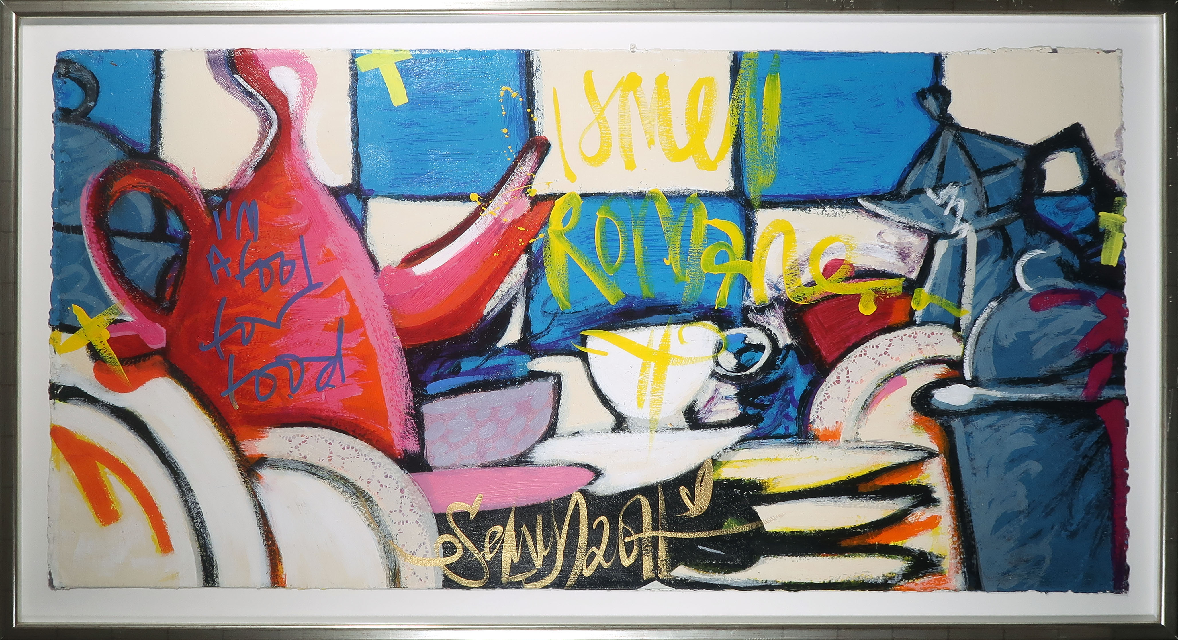 Selwyn Senatori - Handbewerkte zeefdruk, I smell romance - Ingelijst (Zeer groot) verkocht voor € 250!