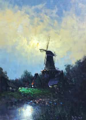 Wilhelm Frederik Smit - C2505 Dorpsgezicht met molen verkocht voor € 75!