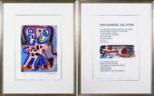 Corneille - en Bert Schierbeek - Zeefdruk en passage uit Een schedel vol stem - Ingelijst verkocht voor € 1!