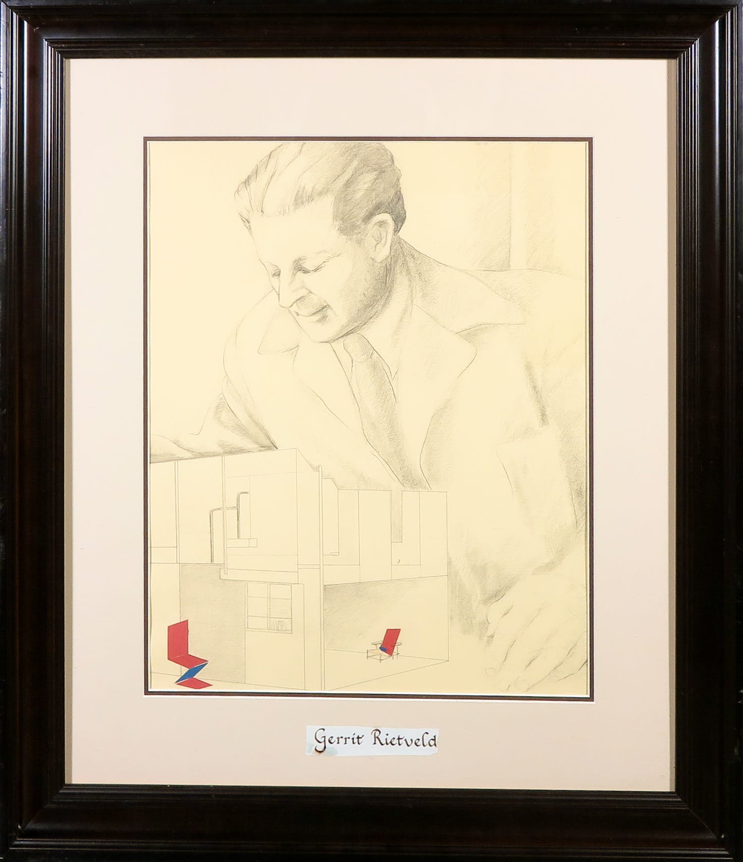 Niet of onleesbaar gesigneerd - Potloodtekening, Gerrit Rietveld - Ingelijst kopen? Bied vanaf 1!