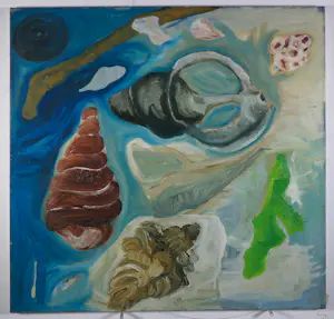 Conny Kim Pols - Olieverf op doek, Schelpen kopen? Bied vanaf 50!