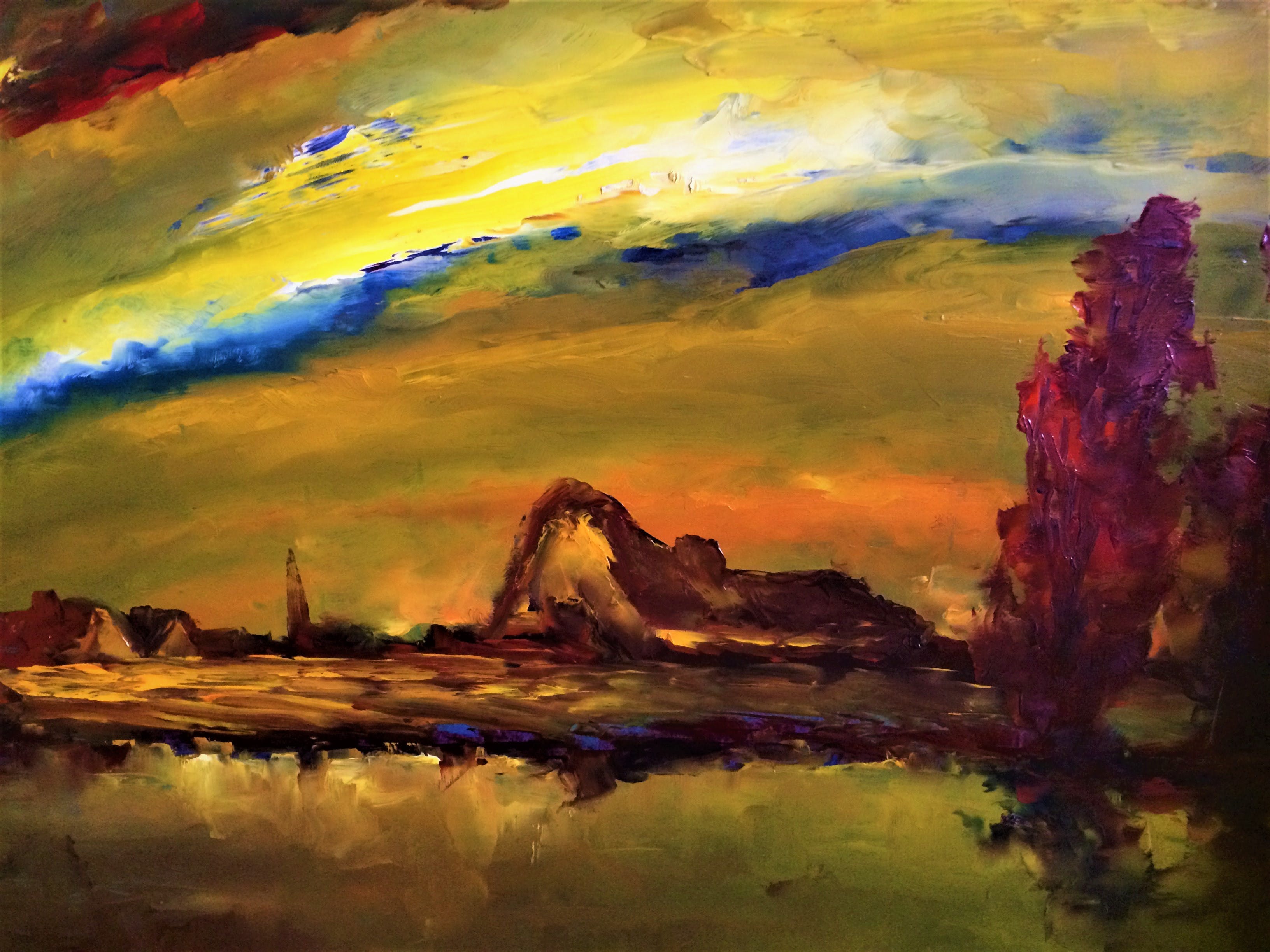 Leo Jordaens - Groot expressief kleurrijk landschap kopen? Bied vanaf 275!