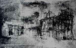 Dirkje Kuik - Litho: het stenen huis in brand - 1983 kopen? Bied vanaf 69!