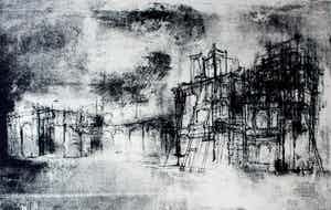 Dirkje Kuik - Litho: het stenen huis in brand - 1983 verkocht voor € 69!