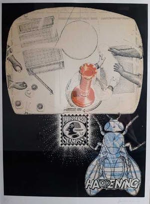 Panamarenko - Phosphored stamps, litho en collage, genummerd en ingelijst kopen? Bied vanaf 850!