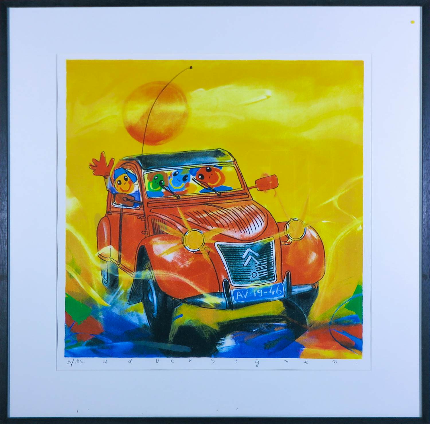 Ad Verstijnen - Zeefdruk, Citroen CV - Ingelijst verkocht voor € 50!