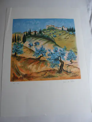 Buy Marie de Valon - Litho, "Provençaals landschap"? Bid from 30!