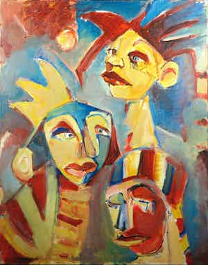 Christine Spierings - Olieverf op doek, z.t. figuren verkocht voor € 70!