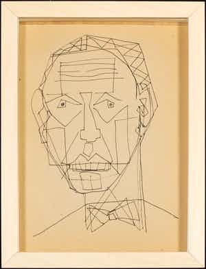 Siep van den Berg - Inkttekening, Portret van een man - Ingelijst verkocht voor € 70!