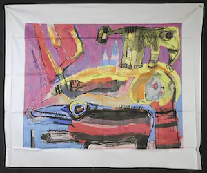 Geert Vrijdag - Hans Landsaat + Theo Kuijpers, Lot van 3 zeefdrukken op katoenzijde (texoprint) kopen? Bied vanaf 50!