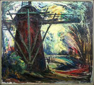 Berry Brugman - Olieverf op board, Molen - Ingelijst verkocht voor € 150!