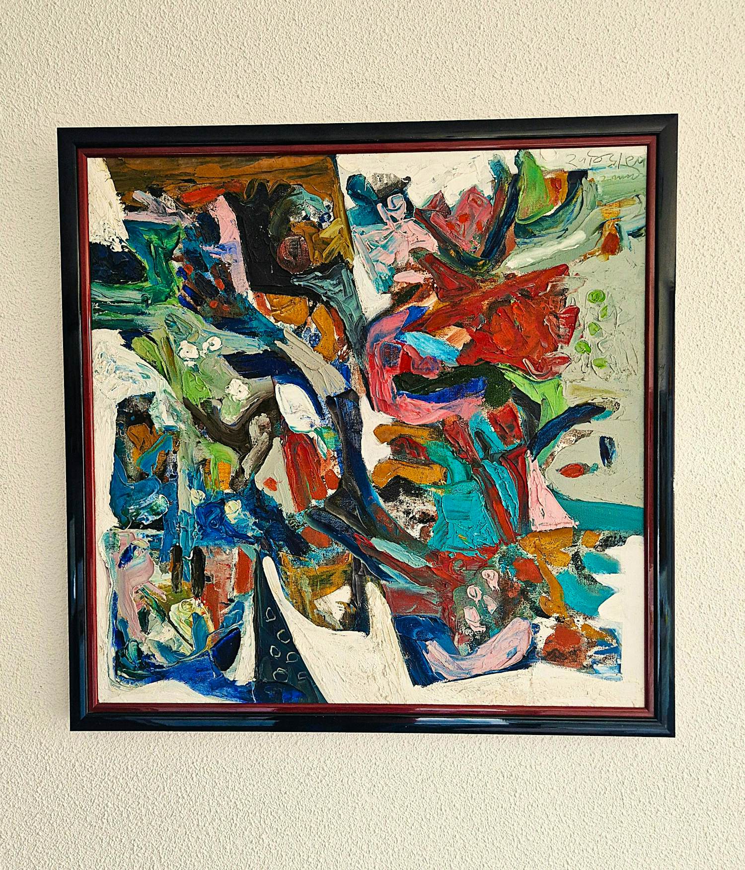 Ravindra Salve - Mumbai India - Zeer pasteus geschilderd olieverf op doek - abstract - gesigneerd verkocht voor € 186!