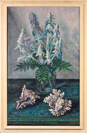 Piet Bulthuis - Olieverf op canvas, Stilleven met bloemen - Ingelijst verkocht voor € 1!