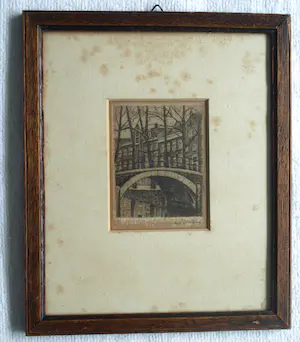 Sal Meijer - Ingelijste ets , Gracht in Amsterdam , Reguliersgracht ? – Nr. 17 kopen? Bied vanaf 25!