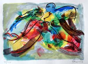 Erwin de Vries - Litho: verliefd koppel - 1999 verkocht voor € 75!