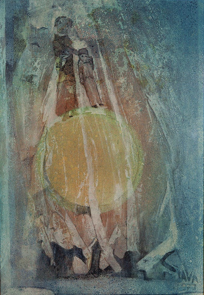 Java Bryant - Mother and child on top - Aquarel en vernis op onbekende ondergrond - BKR Elburg kopen? Bied vanaf 10!