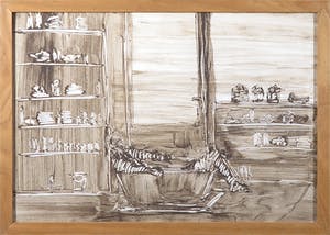 Hans van der Pennen - Klei en acryl op papier, Zelfportret in bad - Ingelijst kopen? Bied vanaf 100!