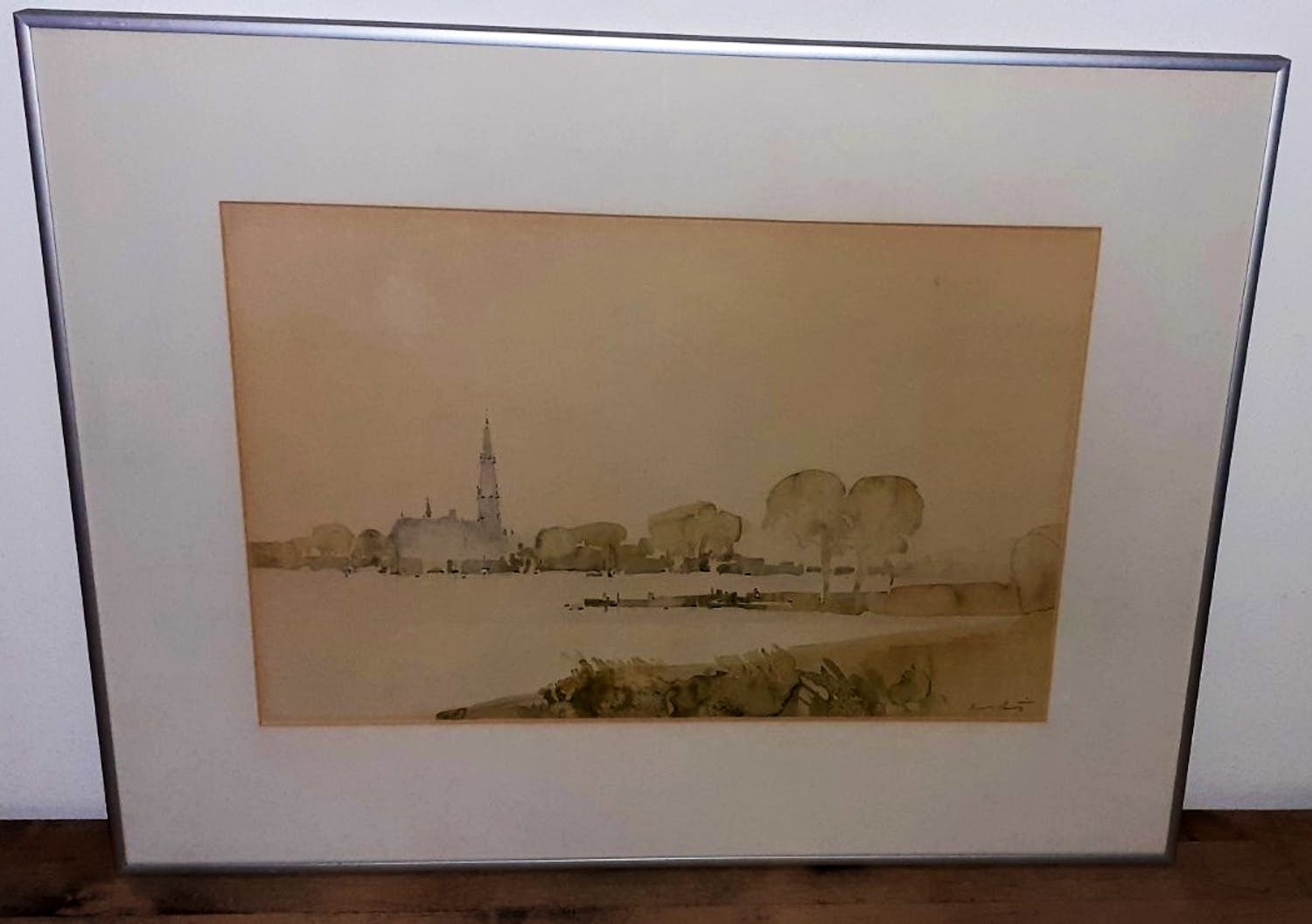 Niet of onleesbaar gesigneerd - Aquarel "Ons Dorp" werk van Kiat kopen? Bied vanaf 1!