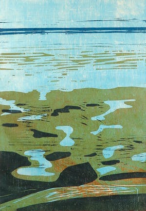 Piet Lont - 4 kleuren houtsnede, Nat wad - Ingelijst kopen? Bied vanaf 35!