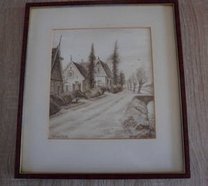 Willem van de Walle - Tekening van een pad met huizen en een vaart. kopen? Bied vanaf 25!