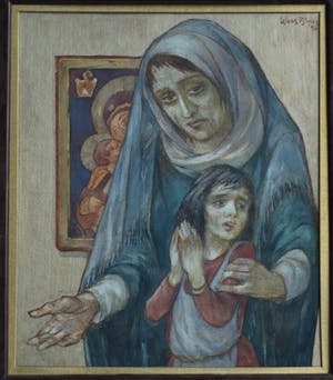 Klaas Pijlman - Ingelijste gouache , “Madonna en Kind” – 1993 kopen? Bied vanaf 1!