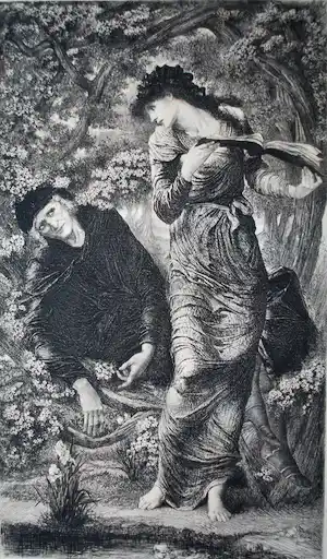 Adolphe Lalauze - De verleiding van Merlijn - 1877 - ets naar Edward Burne-Jones (Pre-Rafaëlieten) verkauft für € 75!