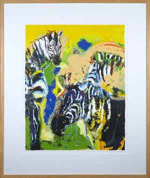 Carlos Blaaker - Zeefdruk, Zebra's II - Ingelijst verkocht voor € 35!