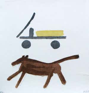 Klaas Gubbels - litho: De kar - 2007 (prachtige houten lijst) verkocht voor € 225!