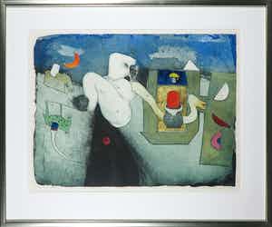 Michel van Overbeeke - Kleurenets met bladgoud, Into itself I - Ingelijst verkocht voor € 50!