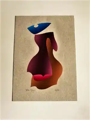 Wim Koster - grote Sjabloondruk Compositie in roze, oranje en blauw 21/80 - INGELIJST verkauft für € 38!
