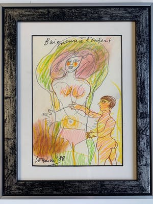 Corneille - Baigneuse à l'enfant - 1988 - Pastel op papier kopen? Bied vanaf 1600!