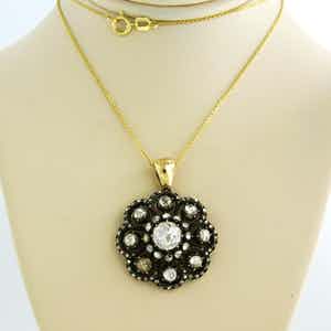 14k geel gouden collier met goud met zilver hanger bezet met diamant tot. 2,00ct verkocht voor € 2000!