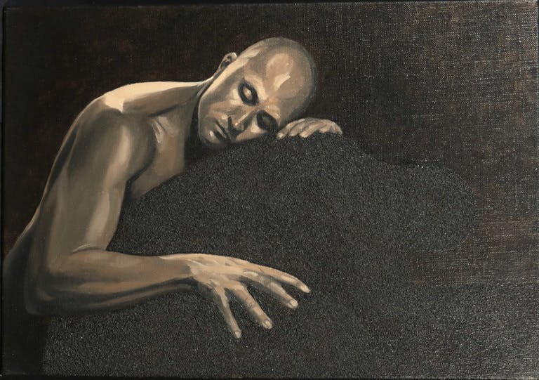 Valentin Bakardjiev - Valentin Bakardjiev: Olieverf met structuur op doek, Slapende man verkocht voor € 60!