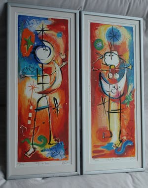 Angeles Nieto - 2-Luik , 2 zeefdrukken , Piel de Luna (‘Vriendschap’) – ingelijst - 2005 kopen? Bied vanaf 100!