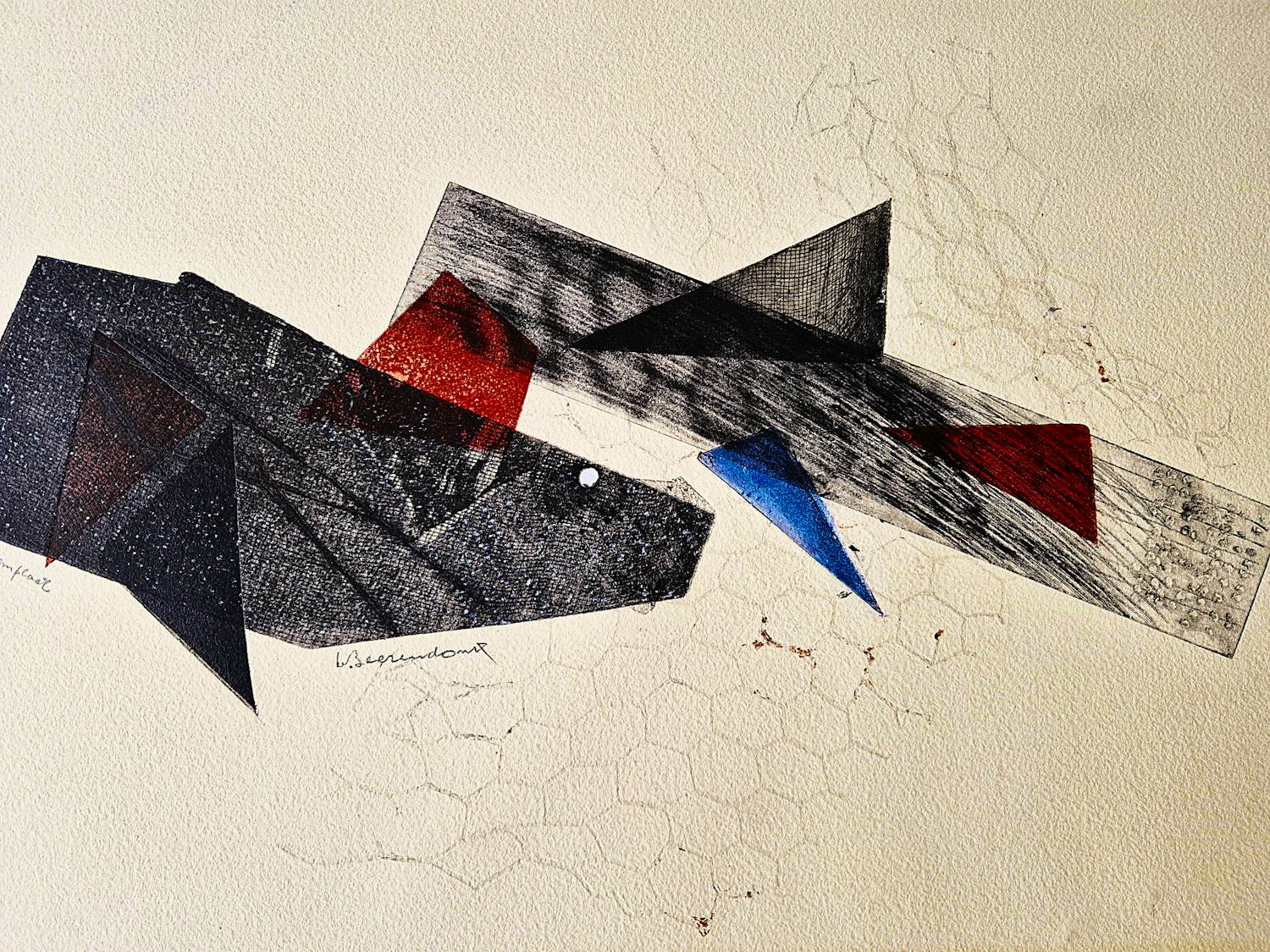 Theo Beerendonk - Polychrome jaren 60 reliëfdruk -geometrische compositie- UNICA exemplaar kopen? Bied vanaf 68!