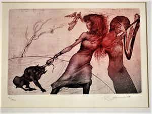 Karel Demel - Tsjechisch magisch Realist - gesigneerde Litho "de Verleiding" - oplage 130 verkocht voor € 10!