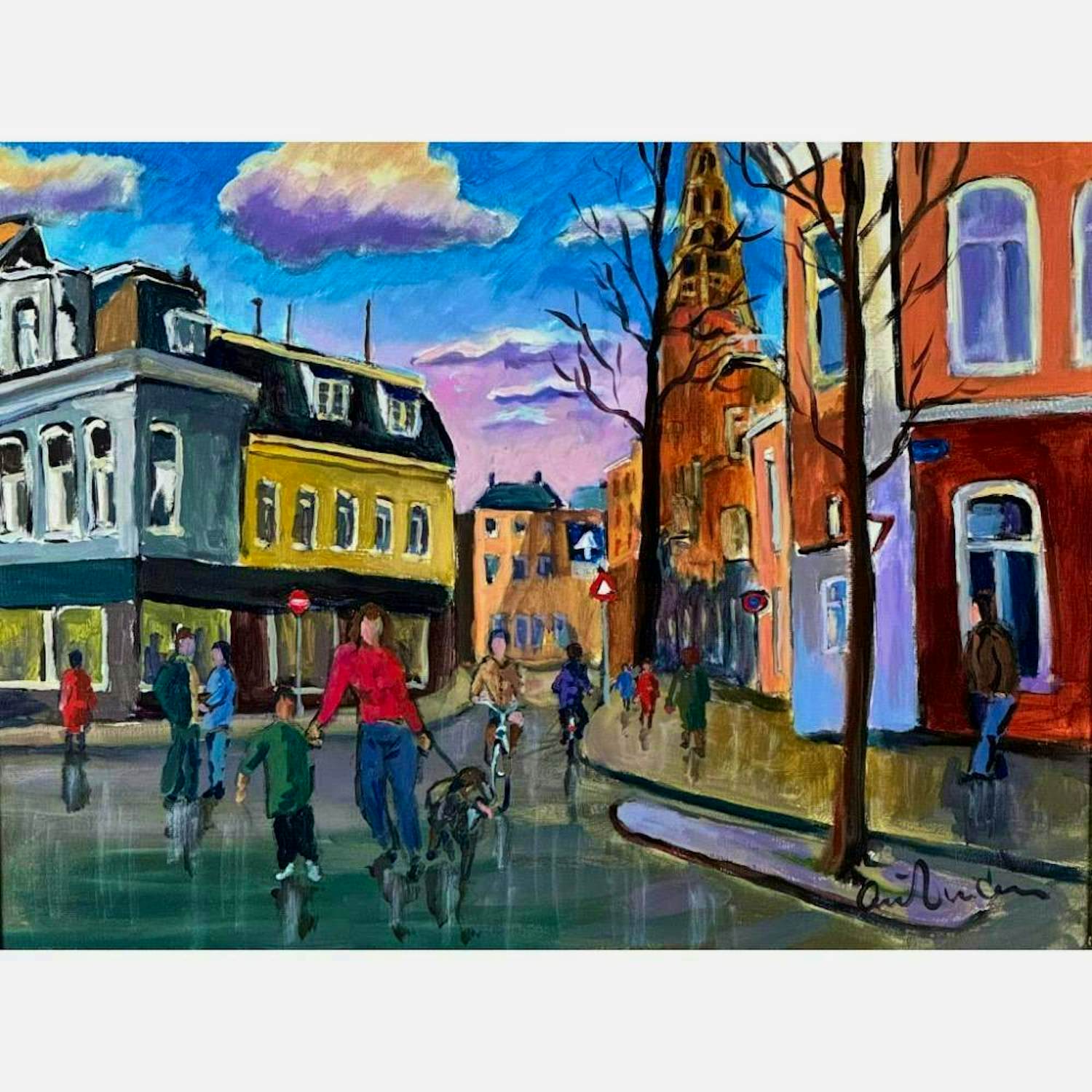 Arie Zuidersma - Acryl op doek: Munnekeholm met Aa-kerk (Groningen) kopen? Bied vanaf 1750!