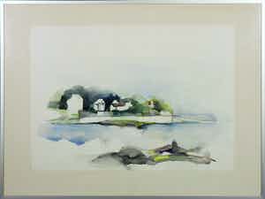 Jan Snellaars - Aquarel op papier, Uitzicht - Ingelijst verkocht voor € 40!