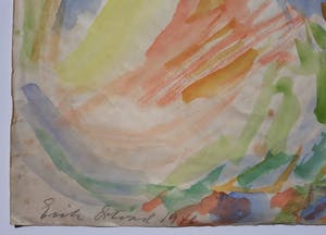 Erik Ortvad - CoBrA figuur in fantasielandschap, aquarel (1948 !) kopen? Bied vanaf 495!