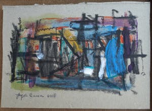 Jasper Banen - Acrylverf, pastel, potlood en pen op karton , “Haven” - ingelijst – 2018 kopen? Bied vanaf 10!