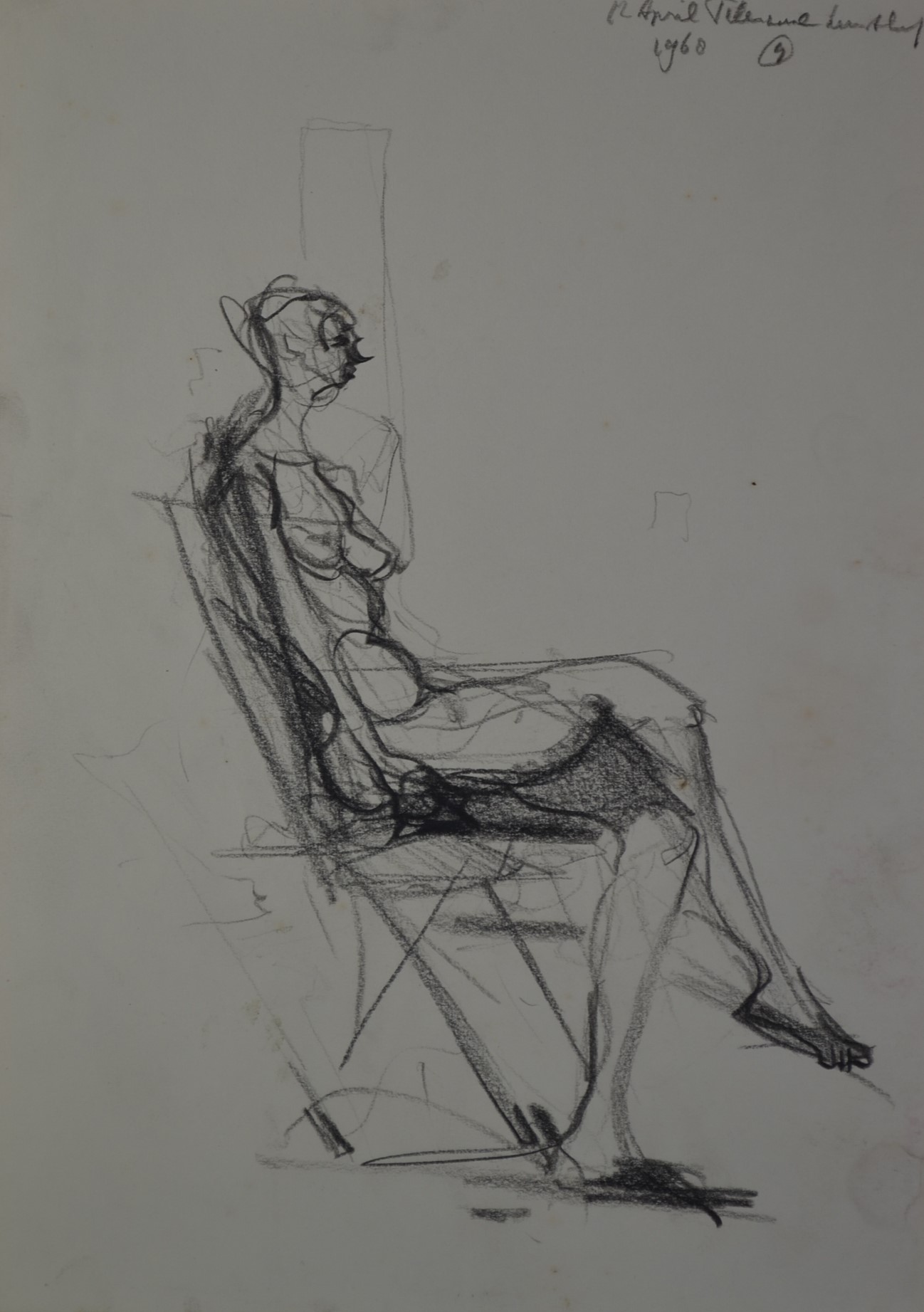 Dirkje Kuik - tekening, vrouw op stoel kopen? Bied vanaf 40!