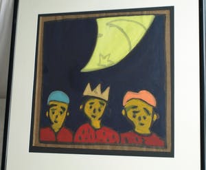 Bart Drost - Ingelijst, acryl op bitumenpapier (pakpapier) , Kijken naar de Maan - 1991 kopen? Bied vanaf 50!